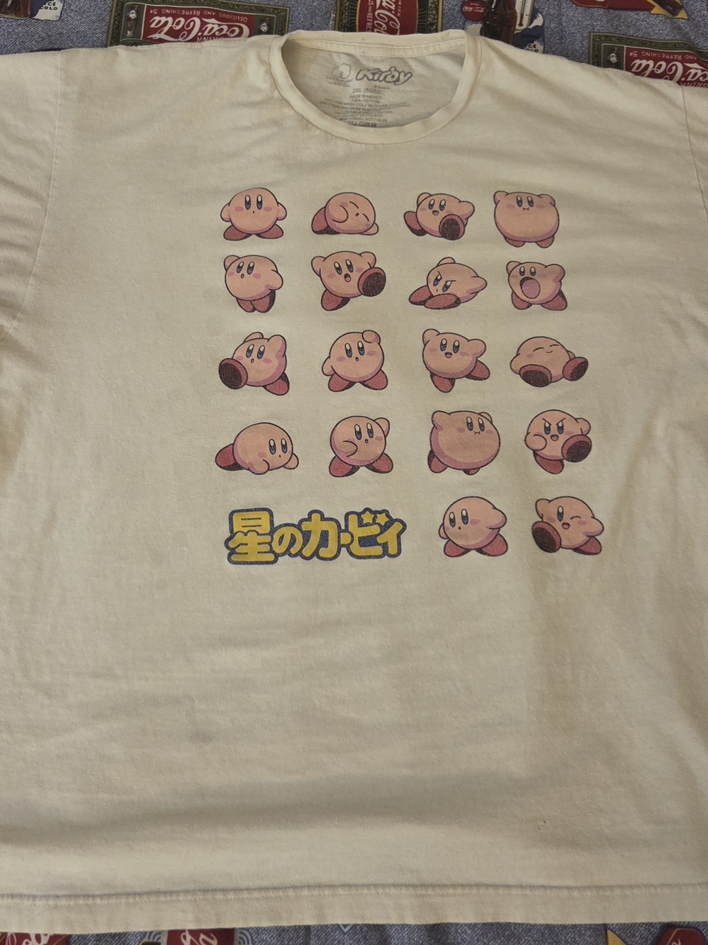 Kirby Graphic Tee - Cream Pink Character Grid